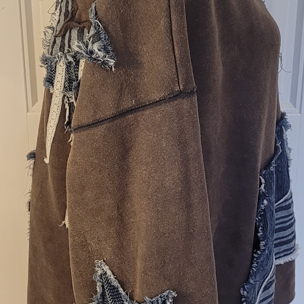 OLI & HALI Hoodie w/Denim Star Patchwork, EUC, S(Overszd), Cute+Comfy🤎🩶💙 - Picture 12 of 16
